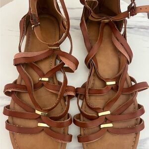 Brown Gladiator Sandals with Gold Accents